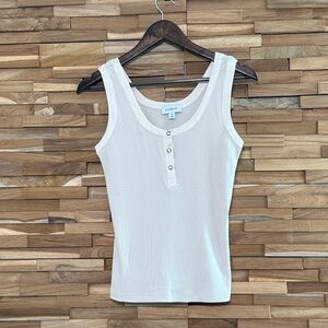Evereve Cream Ribbed Henley Tank Top